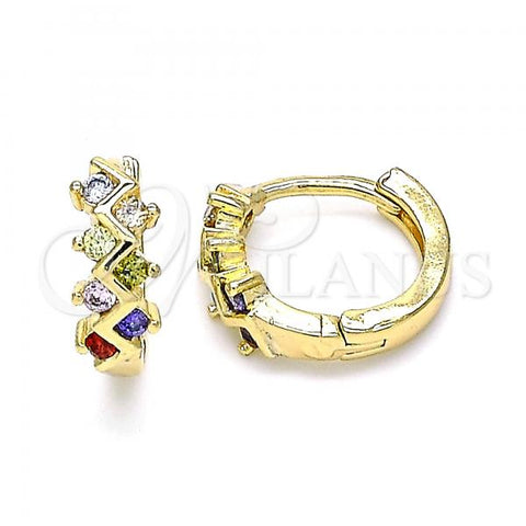 Oro Laminado Huggie Hoop, Gold Filled Style with Multicolor Cubic Zirconia, Polished, Golden Finish, 02.284.0037.12