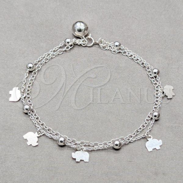 Sterling Silver Fancy Bracelet, Elephant Design, Polished, Silver Finish, 03.409.0078.08