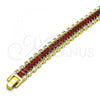 Oro Laminado Tennis Bracelet, Gold Filled Style Baguette Design, with Garnet and White Cubic Zirconia, Polished, Golden Finish, 03.341.0201.1.07