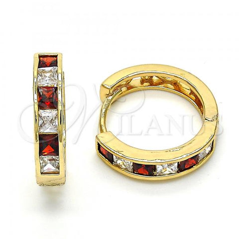 Oro Laminado Huggie Hoop, Gold Filled Style with Garnet and White Cubic Zirconia, Polished, Golden Finish, 02.237.0004.2.20