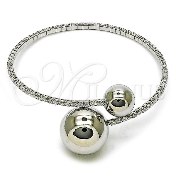 Rhodium Plated Individual Bangle, Ball Design, with White Cubic Zirconia, Polished, Rhodium Finish, 07.421.0003.1