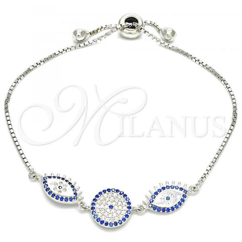 Sterling Silver Fancy Bracelet, with Sapphire Blue and White Cubic Zirconia, Polished, Rhodium Finish, 03.369.0007.10