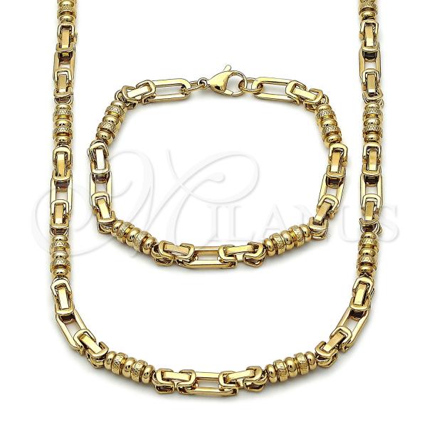 Stainless Steel Necklace and Bracelet, Diamond Cutting Finish, Golden Finish, 06.363.0059.2