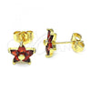 Oro Laminado Stud Earring, Gold Filled Style Flower Design, with Garnet Cubic Zirconia, Polished, Golden Finish, 02.310.0024.2