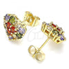 Oro Laminado Stud Earring, Gold Filled Style with Multicolor Cubic Zirconia, Polished, Golden Finish, 02.346.0003.2