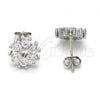 Sterling Silver Stud Earring, Flower Design, with White Cubic Zirconia, Polished, Rhodium Finish, 02.175.0103