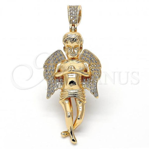 Oro Laminado Religious Pendant, Gold Filled Style Angel Design, with White Micro Pave, Polished, Golden Finish, 05.199.0001