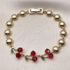 Oro Laminado Fancy Bracelet, Gold Filled Style Cherry and Ball Design, with Garnet and Green Cubic Zirconia, Polished, Golden Finish, 03.283.0485.07