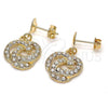 Oro Laminado Dangle Earring, Gold Filled Style Heart and Love Knot Design, with White Crystal, Polished, Golden Finish, 02.63.2490