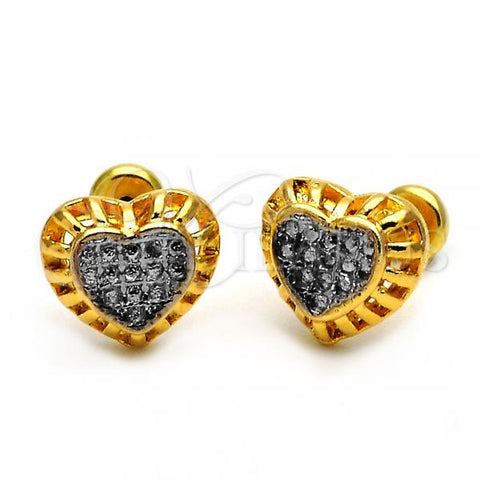 Oro Laminado Stud Earring, Gold Filled Style Heart Design, Matte Finish, Two Tone, 02.55.0053 *PROMO*