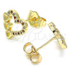 Oro Laminado Stud Earring, Gold Filled Style Heart Design, with Garnet and White Micro Pave, Polished, Golden Finish, 02.156.0505.1