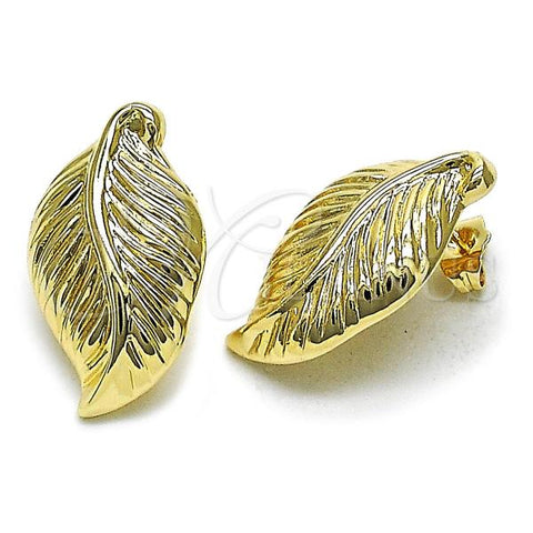 Oro Laminado Stud Earring, Gold Filled Style Leaf Design, Polished, Golden Finish, 02.163.0370