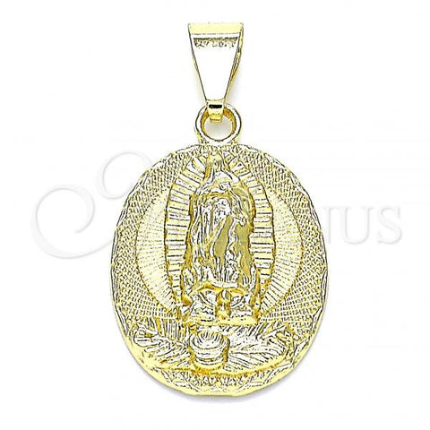 Oro Laminado Religious Pendant, Gold Filled Style Guadalupe Design, Polished, Golden Finish, 05.213.0130
