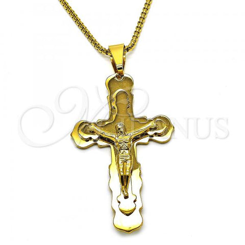 Stainless Steel Pendant Necklace, Crucifix Design, Polished, Golden Finish, 04.116.0057.1.30
