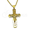 Stainless Steel Pendant Necklace, Crucifix Design, Polished, Golden Finish, 04.116.0057.1.30