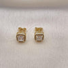 Oro Laminado Stud Earring, Gold Filled Style with White Cubic Zirconia and White Micro Pave, Polished, Golden Finish, 02.283.0058