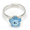 Rhodium Plated Multi Stone Ring, Flower Design, with Aquamarine Swarovski Crystals, Polished, Rhodium Finish, 01.239.0010.2 (One size fits all)
