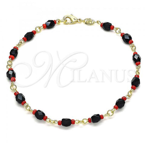 Oro Laminado Fancy Anklet, Gold Filled Style with Black Crystal, Polished, Golden Finish, 5.039.007.10