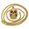 Oro Laminado Pendant Necklace, Gold Filled Style Skull Design, with Garnet Crystal, Polished, Golden Finish, 04.242.0059.30