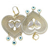 Oro Laminado Long Earring, Gold Filled Style Heart and Butterfly Design, White Resin Finish, Tricolor, 02.331.0036