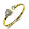 Oro Laminado Individual Bangle, Gold Filled Style Heart and Cluster Design, with White Cubic Zirconia, Polished, Golden Finish, 07.424.0001