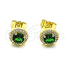 Oro Laminado Stud Earring, Gold Filled Style Cluster Design, with Green Cubic Zirconia and White Micro Pave, Polished, Golden Finish, 02.210.0478.5