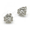 Sterling Silver Stud Earring, with White Micro Pave, Polished, Rhodium Finish, 02.285.0006