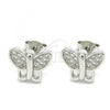 Sterling Silver Stud Earring, Butterfly Design, with White Micro Pave, Polished, Rhodium Finish, 02.336.0113