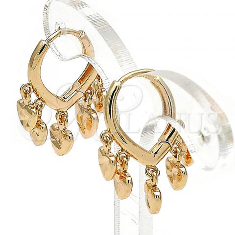 Oro Laminado Huggie Hoop, Gold Filled Style Heart Design, Polished, Golden Finish, 02.63.2720.15