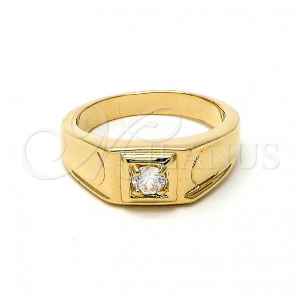 Oro Laminado Mens Ring, Gold Filled Style Solitaire Design, with White Cubic Zirconia, Diamond Cutting Finish, Golden Finish, 01.63.0449.08 (Size 8)