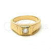 Oro Laminado Mens Ring, Gold Filled Style Solitaire Design, with White Cubic Zirconia, Diamond Cutting Finish, Golden Finish, 01.63.0449.08 (Size 8)