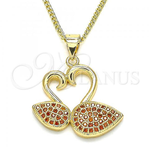 Oro Laminado Pendant Necklace, Gold Filled Style Swan Design, with Garnet Micro Pave, Polished, Golden Finish, 04.344.0019.1.20