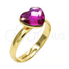 Oro Laminado Multi Stone Ring, Gold Filled Style Heart Design, with Fuchsia Swarovski Crystals, Polished, Golden Finish, 01.239.0002.9 (One size fits all)
