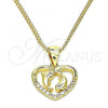 Oro Laminado Pendant Necklace, Gold Filled Style Heart and Dolphin Design, with White Micro Pave, Polished, Golden Finish, 04.156.0428.20