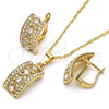 Oro Laminado Earring and Pendant Adult Set, Gold Filled Style with White Cubic Zirconia and White Micro Pave, Golden Finish, 10.314.0002