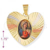 Oro Laminado Religious Pendant, Gold Filled Style Sagrado Corazon de Maria Design, Diamond Cutting Finish, Tricolor, 5.194.018
