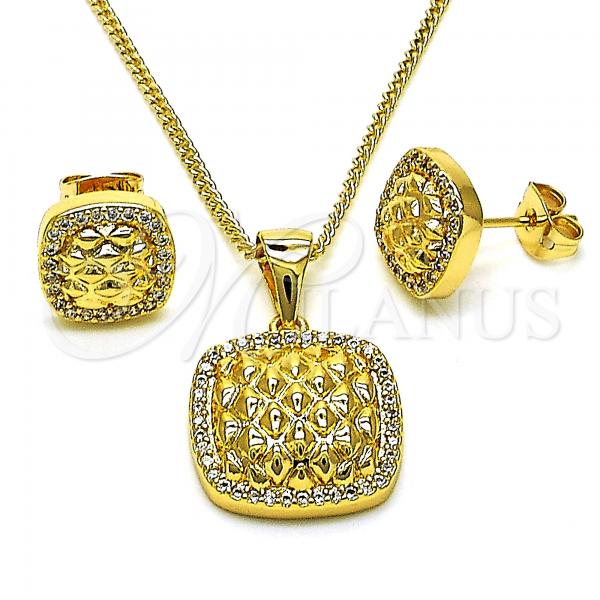 Oro Laminado Earring and Pendant Adult Set, Gold Filled Style with White Micro Pave, Polished, Golden Finish, 10.342.0108