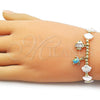 Oro Laminado Fancy Bracelet, Gold Filled Style Shell and Turtle Design, with Ivory Pearl and White Cubic Zirconia, Polished, Golden Finish, 03.341.0258.07