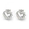 Sterling Silver Stud Earring, Heart Design, with White Cubic Zirconia, Polished, Rhodium Finish, 02.336.0049