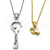 Stainless Steel Fancy Pendant, key and Heart Design, with White Crystal, Polished, Steel Finish, 05.294.0006.1