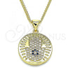 Oro Laminado Pendant Necklace, Gold Filled Style Hand of God Design, with Sapphire Blue and White Micro Pave, Polished, Golden Finish, 04.156.0402.20