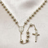 Oro Laminado Medium Rosary, Gold Filled Style Guadalupe and Crucifix Design, with White Cubic Zirconia, Polished, Golden Finish, 09.213.0064.24
