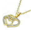 Oro Laminado Fancy Pendant, Gold Filled Style Mom and Heart Design, with White Micro Pave, Polished, Golden Finish, 05.102.0019