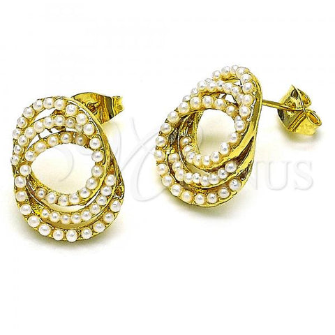 Oro Laminado Stud Earring, Gold Filled Style with Ivory Pearl, Polished, Golden Finish, 02.379.0022