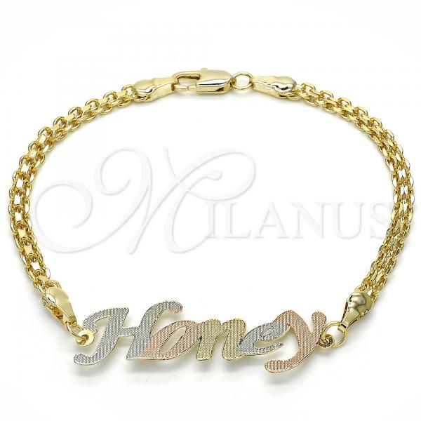 Oro Laminado Fancy Bracelet, Gold Filled Style Polished, Tricolor, 03.63.1971.1.08