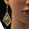 Oro Laminado Dangle Earring, Gold Filled Style Flower Design, with White Crystal, Polished, Golden Finish, 60.004