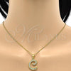 Stainless Steel Pendant Necklace, Initials and Rolo Design, with White Crystal, Polished, Golden Finish, 04.238.0003.18