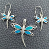 Sterling Silver Earring and Pendant Adult Set, Dragon-Fly Design, with Bermuda Blue Opal, Polished, Silver Finish, 10.391.0020