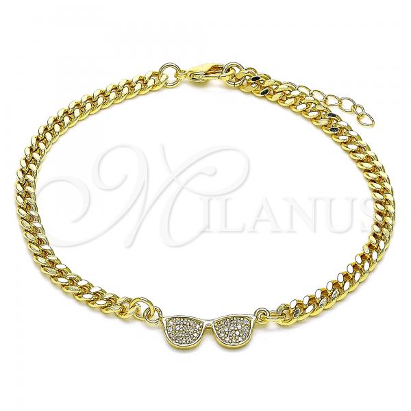 Oro Laminado Fancy Bracelet, Gold Filled Style with White Micro Pave, Polished, Golden Finish, 03.156.0037.08