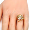 Oro Laminado Multi Stone Ring, Gold Filled Style Leaf Design, with White Cubic Zirconia, Polished, Golden Finish, 01.210.0008.07 (Size 7)